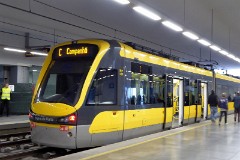 Metro do Porto Bombardier Flexity Swift tram (Line C) photographed at the metro station Trindade, 16. October 2016