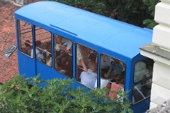 Zagreb, 12. July 2007.  In operation since 1893. Length of track 66 meter, height difference 30,5 meter which makes an inclination at 52%.Until 1934 the funicular was driven by steam engines.