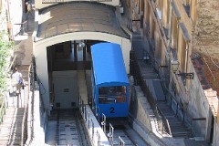 Zagreb, 13. July 2007.  In operation since 1893. Length of track 66 meter, height difference 30,5 meter which makes an inclination at 52%.Until 1934 the funicular was driven by steam engines.