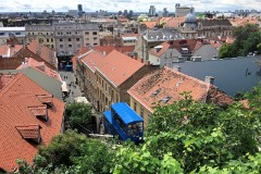 Zagrebačka uspinjača, Zagreb, 14. July 2016.  In operation since 1893. Length of track 66 meter, height difference 30,5 meter which makes an inclination at 52%.Until 1934 the funicular was driven by steam engines.