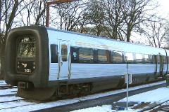 Ic3 trainset MFA 5023/MFB 5223 (named Kaj Lykke) photographed at the railwaystation in Aalborg 28. January 2006.  The Ic3 was built by ABB Scandia in Denmark. Each unit consists of 3 coaches. Built in a number of 92 trainsets. The trainsets were put in service in 1989 - 1998. 4 diesel engines of 294 kW per trainset. Max speed 180 km/h - 112 mph. Length 58 800 mm. Weight 97 metric tonnes. 16 seats 1st class, 128 seats 2nd class. Up to 5 trainsets can be put together. The MFA 5023/MFB 5223 was put in service in 1990.