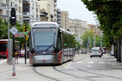 Tranvia Zaragoza, Urbus 3 photographed in Zaragoza, 15. June 2015. Delivered 2010 - 2012. Manufacturer: CAF. Quantity in Zaragoza: 21.